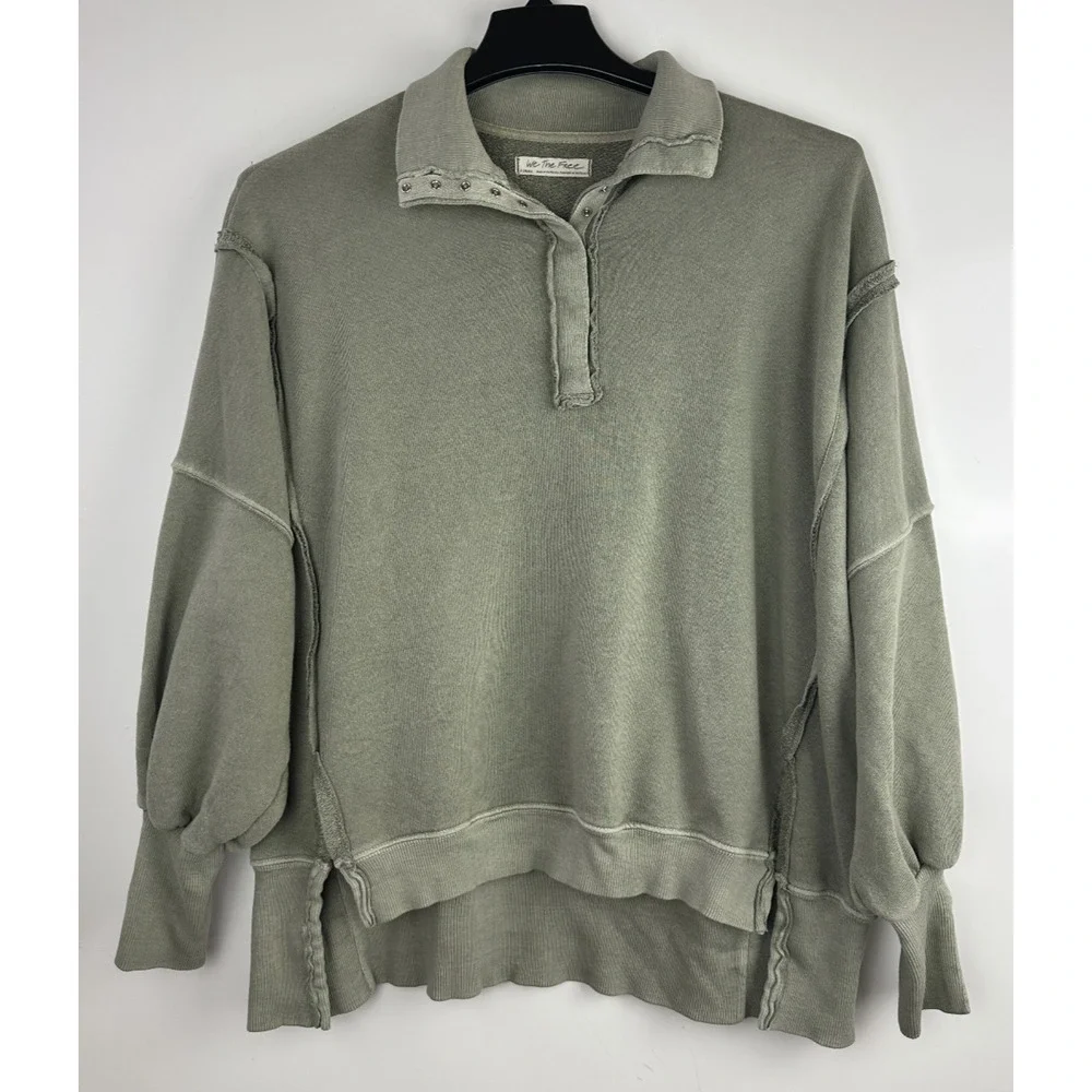 We The Free People Camden Henley Long Sleeve Sweatshirt XS Slouchy Boho Grunge - Picture 2 of 15